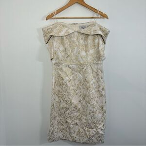 Teri Jon by Rickie Freeman Off-the-Shoulder Gold Jacquard Dress Size 12